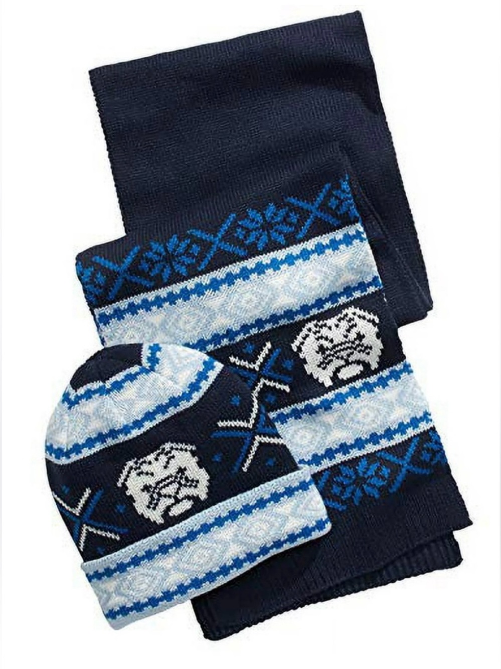 🆕 Club Room Navy Blue Bulldog Winter Hat & Scarf Set